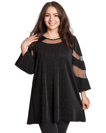 Луксозна черна туника с тюл и три четвърт ръкави