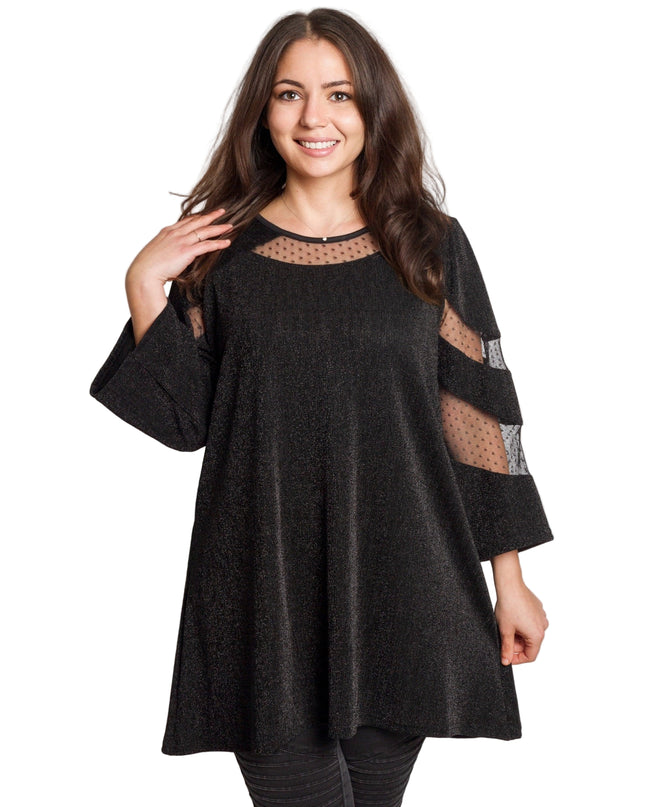 Луксозна черна туника с тюл и три четвърт ръкави