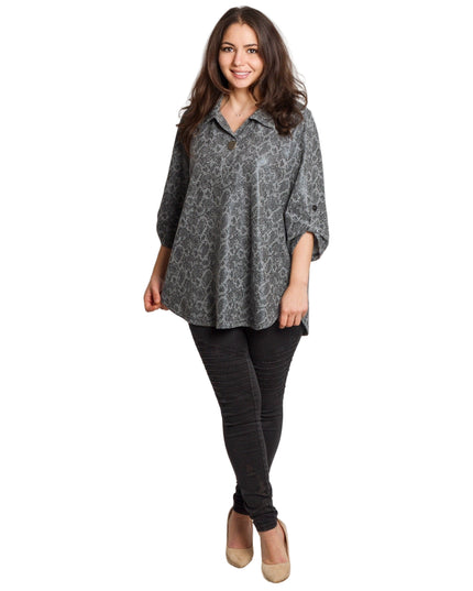 Сива стилна туника с декоративна връзка и змийски десен