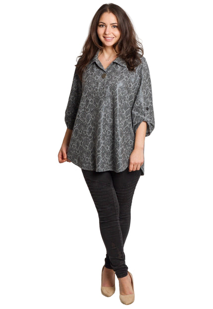 Сива стилна туника с декоративна връзка и змийски десен