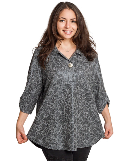 Сива стилна туника с декоративна връзка и змийски десен