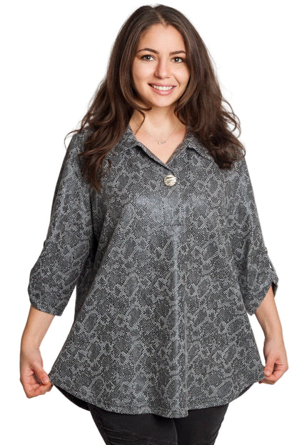 Сива стилна туника с декоративна връзка и змийски десен