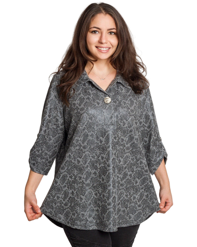 Сива стилна туника с декоративна връзка и змийски десен