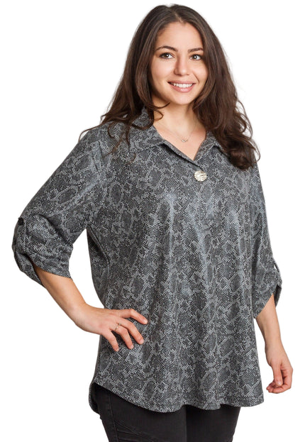 Сива стилна туника с декоративна връзка и змийски десен