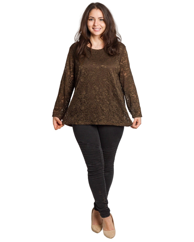 Официална права блуза с дантела в големи размери