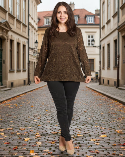 Официална права блуза с дантела в големи размери