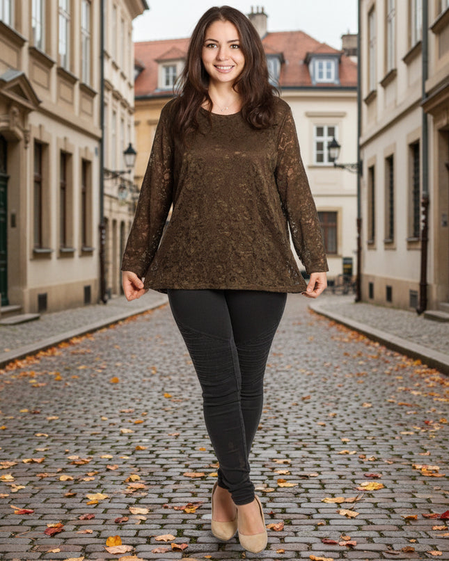 Официална права блуза с дантела в големи размери