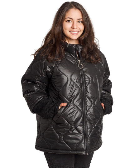 Черно дамско яке с права кройка и цип в големи размери