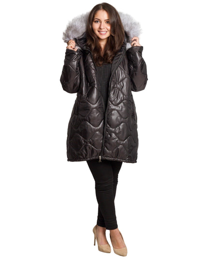 Зимно яке с разкроена кройка и качулка от естествен косъм