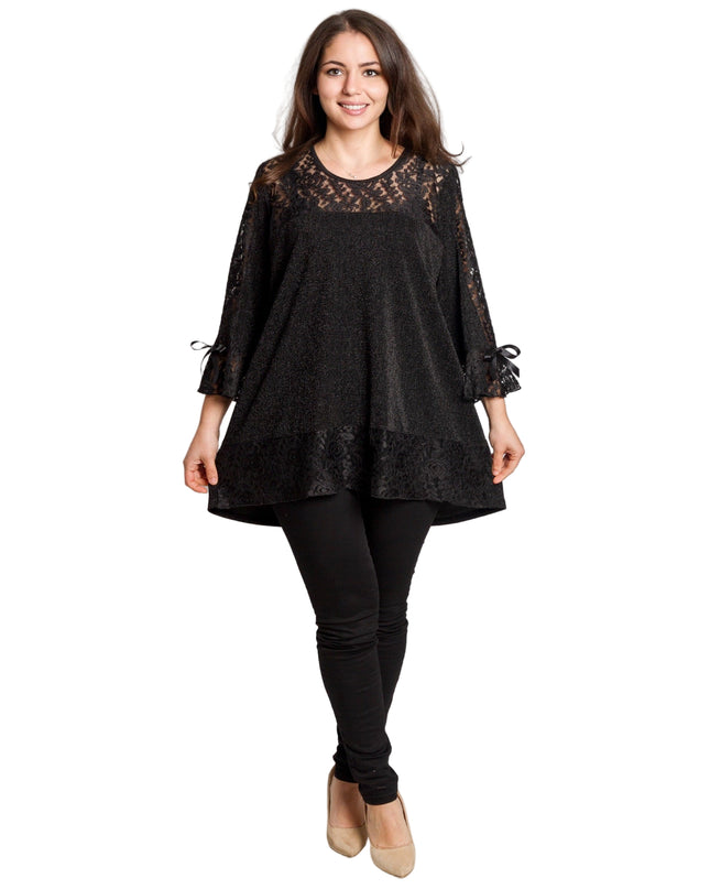 Елегантна черна туника с дантела и свободна кройка