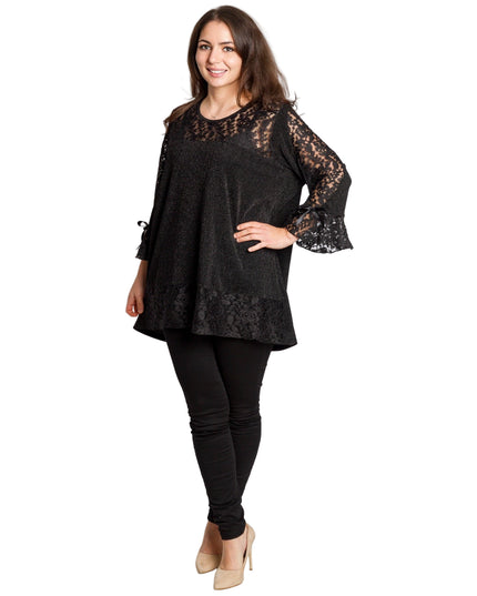Елегантна черна туника с дантела и свободна кройка