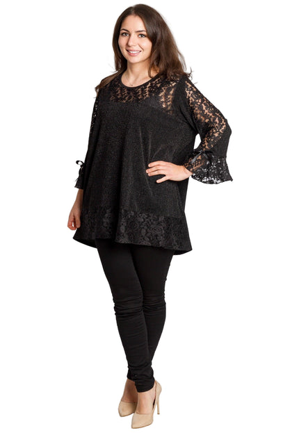 Елегантна черна туника с дантела и свободна кройка
