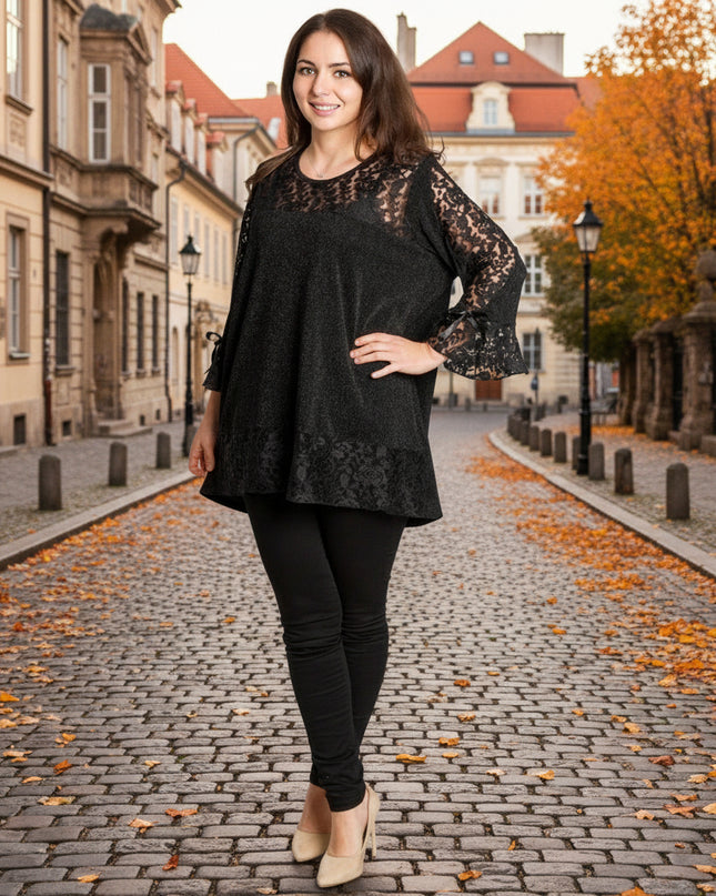 Елегантна черна туника с дантела и свободна кройка