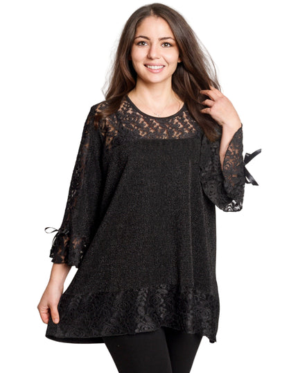 Елегантна черна туника с дантела и свободна кройка