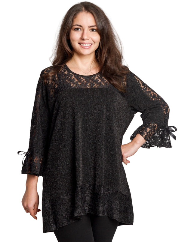 Елегантна черна туника с дантела и свободна кройка