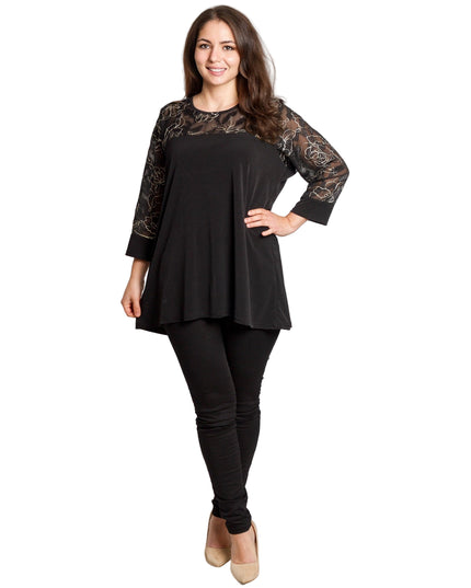 Черна официална туника с ефектна флорална бродерия