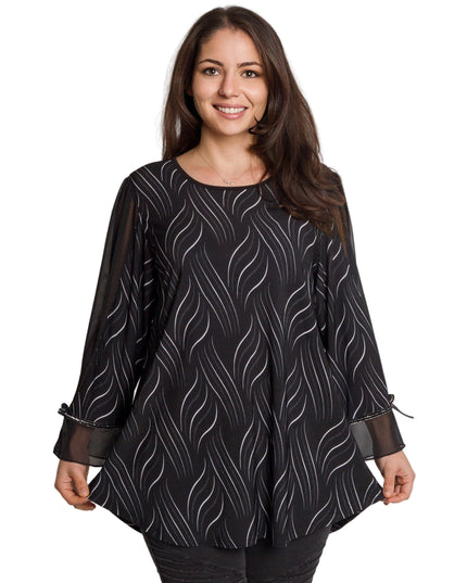 Елегантна черна туника с тюлени ръкави и разкроена кройка