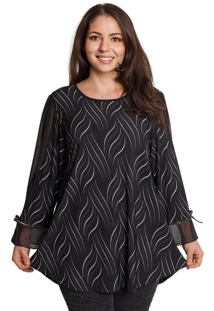 Елегантна черна туника с тюлени ръкави и разкроена кройка