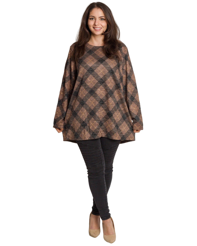 Карирана дамска туника с права кройка в макси размери
