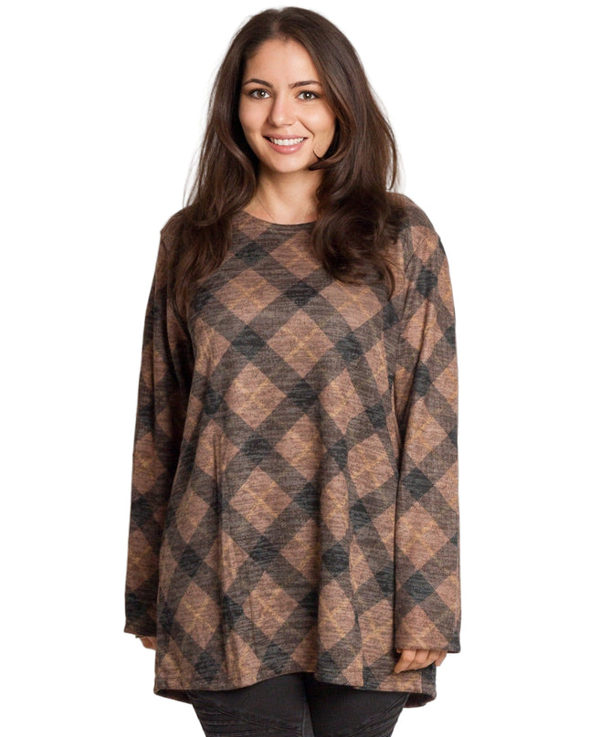 Карирана дамска туника с права кройка в макси размери