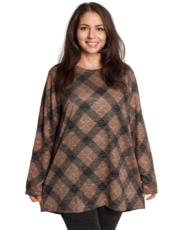 Карирана дамска туника с права кройка в макси размери