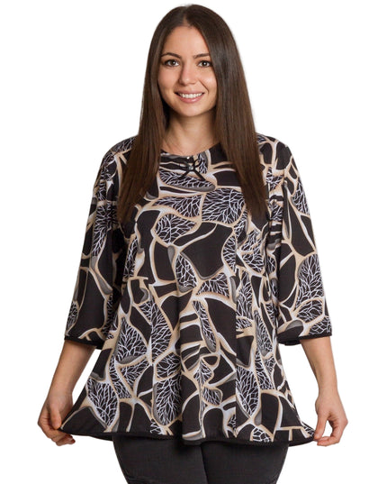 Разкроена туника с абстрактен принт и декоративна панделка