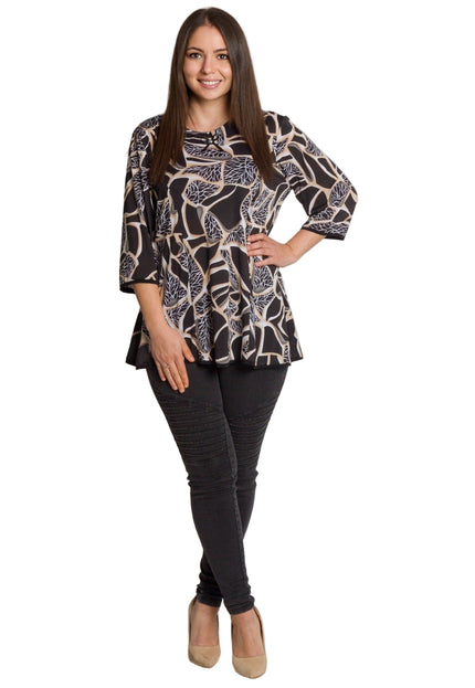 Разкроена туника с абстрактен принт и декоративна панделка