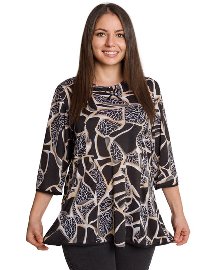 Разкроена туника с абстрактен принт и декоративна панделка