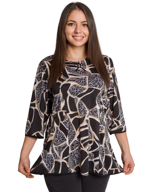 Разкроена туника с абстрактен принт и декоративна панделка