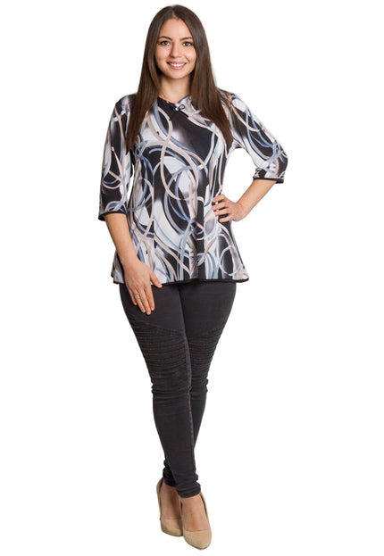 Многоцветна разкроена туника с ефектен принт и декоративна панделка