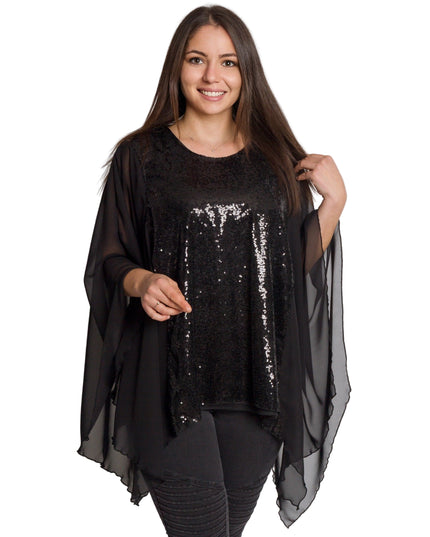 Елегантна черна туника с пайети и ефирен шифон