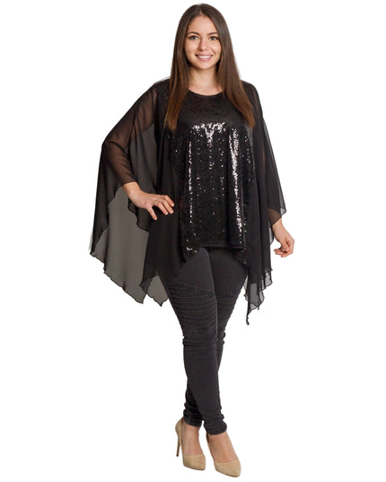 Елегантна черна туника с пайети и ефирен шифон
