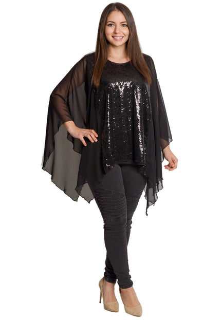 Елегантна черна туника с пайети и ефирен шифон