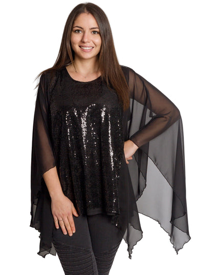 Елегантна черна туника с пайети и ефирен шифон
