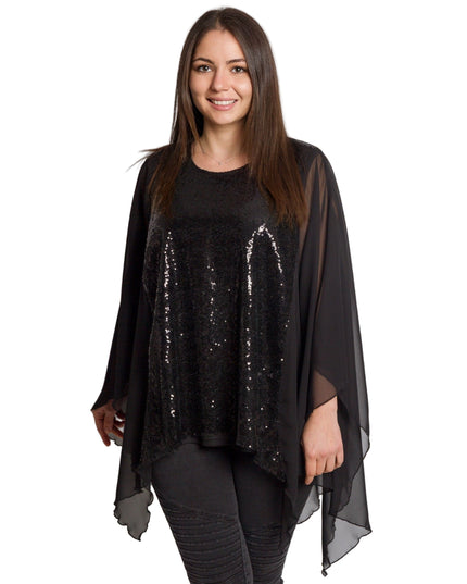 Елегантна черна туника с пайети и ефирен шифон