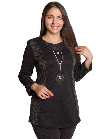 Тъмносива права туника с декоративен цип и трикотажни акценти