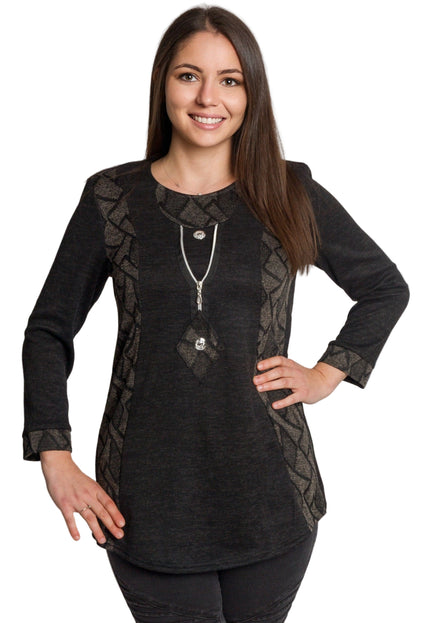 Тъмносива права туника с декоративен цип и трикотажни акценти