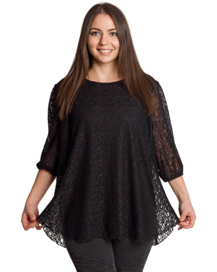 Елегантна черна дантелена туника с разкроена кройка