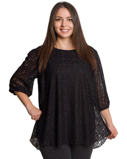 Елегантна черна дантелена туника с разкроена кройка