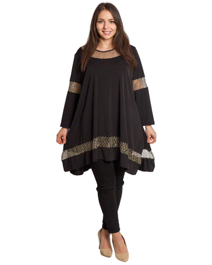 Черна официална туника с декоративна златиста мрежа