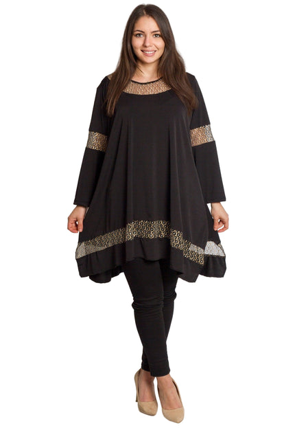 Черна официална туника с декоративна златиста мрежа