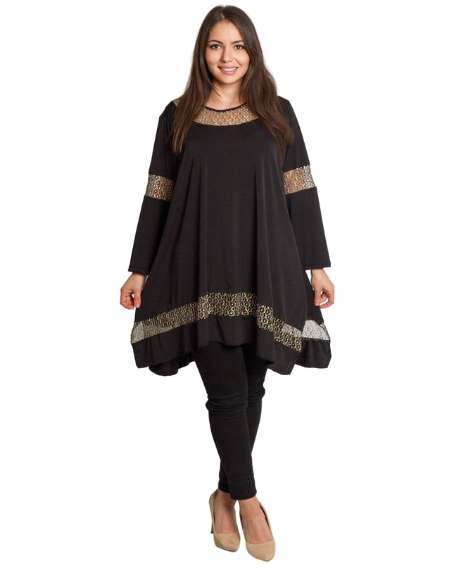 Черна официална туника с декоративна златиста мрежа