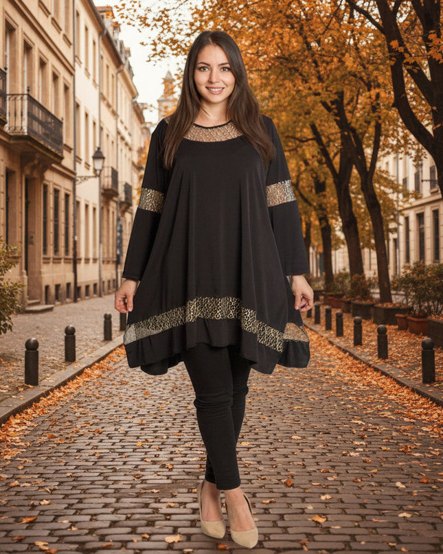 Черна официална туника с декоративна златиста мрежа