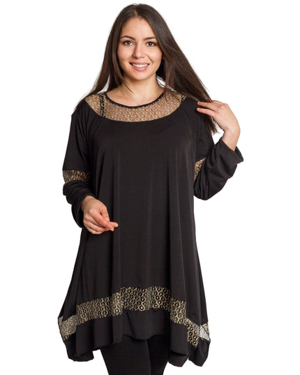 Черна официална туника с декоративна златиста мрежа