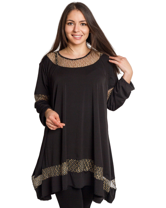 Черна официална туника с декоративна златиста мрежа