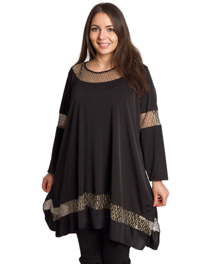 Черна официална туника с декоративна златиста мрежа