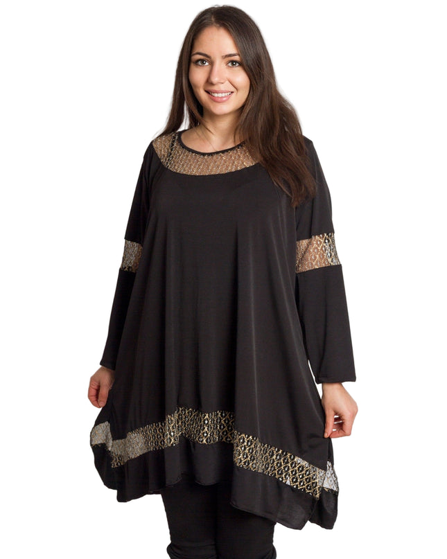 Черна официална туника с декоративна златиста мрежа