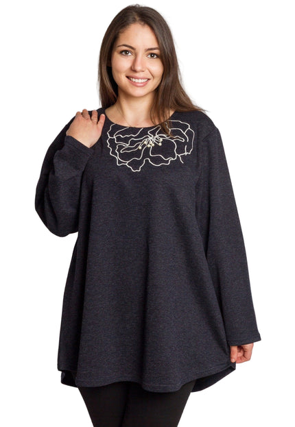 Тъмносиня разкроена туника с декорация в големи размери