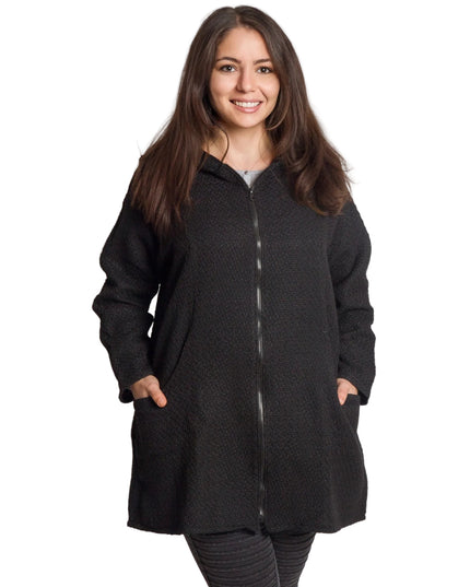 Разкроен дамски жакет с цип и джобове в черен цвят