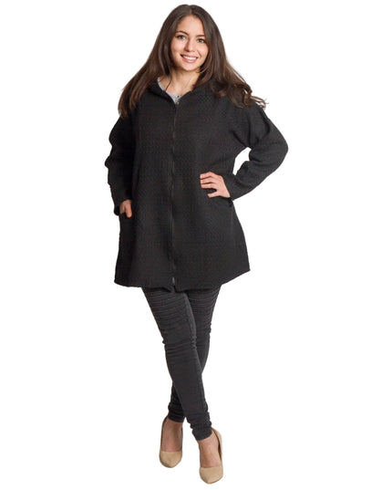 Разкроен дамски жакет с цип и джобове в черен цвят